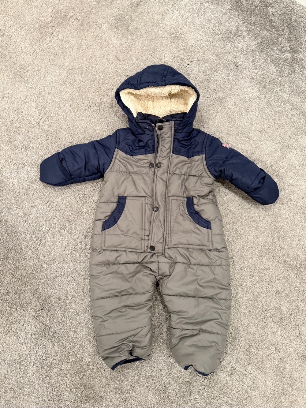Ben Sherman Baby Snowsuit Hooded One-Piece in Navy and Gray